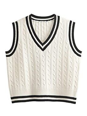 Women's Sleeveless Knit Sweater Vest Crop Top Preppy Y2K Argyle